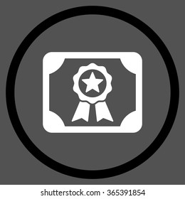 Certificate vector icon. Style is bicolor flat circled symbol, black and white colors, rounded angles, gray background.