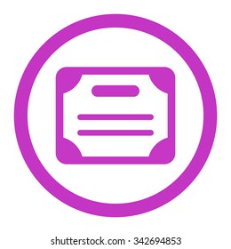 Certificate vector icon. Style is flat rounded symbol, violet color, rounded angles, white background.