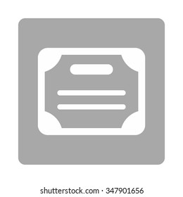 Certificate vector icon. Style is flat rounded square button, white and silver colors, white background.