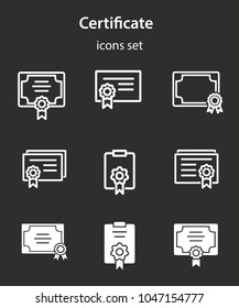 Certificate vector icon. White illustration isolated on black background for graphic and web design.