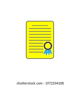 Certificate vector icon. Yellow illustration isolated for graphic and web design.