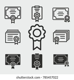 Certificate vector icons set. White illustration isolated for graphic and web design.