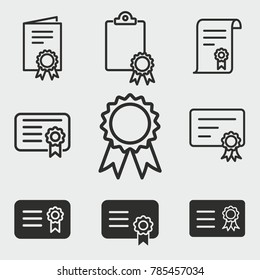 Certificate vector icons set. White illustration isolated for graphic and web design.