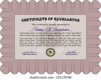 Certificate. Vector illustration.With complex background. Sophisticated design. 