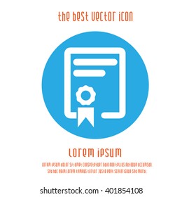 Certificate vector logo icon. Diploma round blue white simple isolated sign symbol.