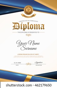 Certificate vector luxury template, Certificate premium of gold detailed. Diploma template.