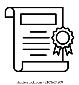Certificate Vector Outline Icon Isolated On White Background

