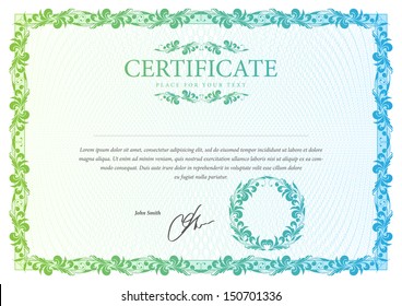 Certificate. Vector pattern that is used in currency and diplomas