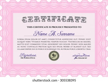 Certificate. Vector pattern that is used in currency and diplomas.With complex linear background. Superior design. 