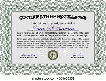 Certificate. Vector pattern that is used in currency and diplomas.With complex linear background. Superior design. 