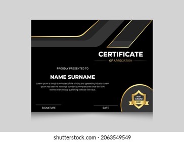 Certificate vector template design. Diploma design graduation, award, appreciation.