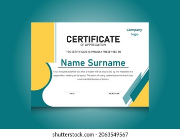 Certificate vector template design. Diploma design graduation, award, appreciation.