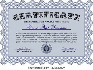 Certificado. Plantilla de certificado de vector.Con fondo complejo. Excelente diseño. 