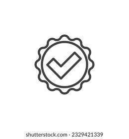 Certificate verification line icon. linear style sign for mobile concept and web design. Badge with check mark outline vector icon. Symbol, logo illustration. Vector graphics