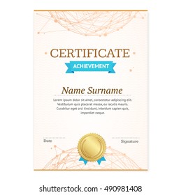 Certificate Vertical Template with Abstract Geometric Sphere. Vector illustration