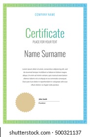 Certificate. Vertical Template diplomas currency. Award background Gift voucher. Vector