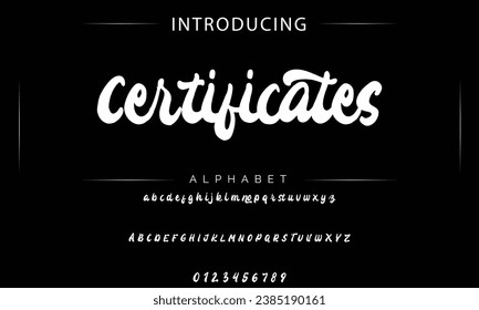 Certificate Vintage decorative font. Lettering design in retro style with label. Perfect for alcohol labels, logos, shops and many other.