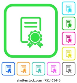 Certificate vivid colored flat icons in curved borders on white background
