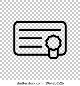Certificate warranty, stamp premium quality business icon. Black editable linear symbol on transparent background
