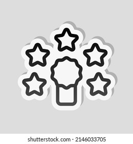Certificate warranty, stamp premium quality business icon. Linear sticker, white border and simple shadow on gray background
