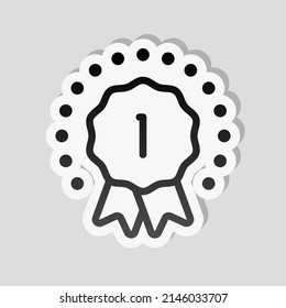 Certificate warranty, stamp premium quality business icon. Linear sticker, white border and simple shadow on gray background