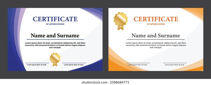 Certificate with Wavy Element Design, Professional, Modern, Elegant Certificate with Mesh Gradient Background