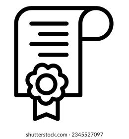 Certificate with wax seal and ribbon, document line icon, education concept, letter vector sign on white background, outline style icon mobile concept web design. Vector graphics.