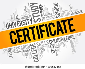 CERTIFICATE word cloud collage, education concept background