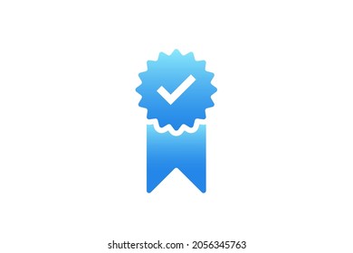 Icono certificado. Marca de verificación blanca con la etiqueta de pegatina de la estrella de la forma del círculo azul aislada en fondo blanco. Elementos De Diseño De Icono Vector Plano Para Plantillas Web.