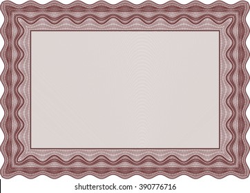 Certificatem diplmoa or award template. With guilloche pattern. Money style design. Design template. Red color.