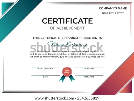 Certificates of achievement template. Horizontal Diploma For award, business, and education needs with modern geometrical design.