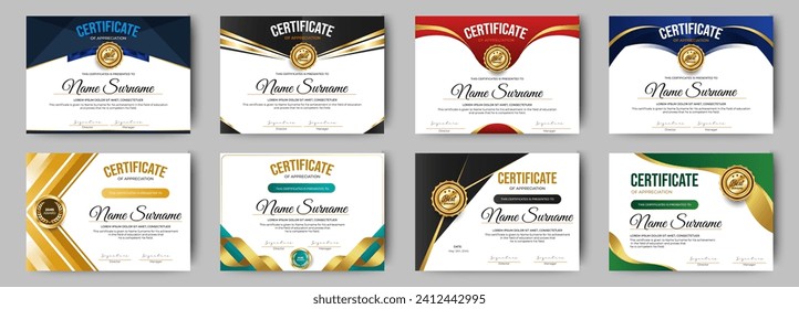 Certificates of appreciation template design with luxury badge. For award, business, and education needs. Diploma vector template
