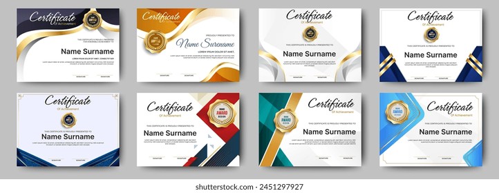 Zertifikate der Wertschätzung Vorlage Design mit Luxus-Abzeichen. Für Auszeichnungen, geschäftliche und Bildungsbedürfnisse. Diploma Vektorgrafik Vorlage