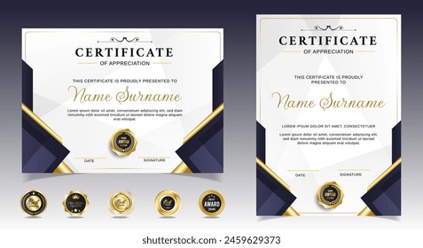 Certificates of appreciation template design with luxury badge. For award, business, and education needs. Diploma vector template