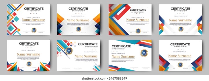 Certificados de apreciación Diseño de Plantilla con insignia de lujo. Para premios, negocios y necesidades educativas. Diploma de Plantilla de Vector