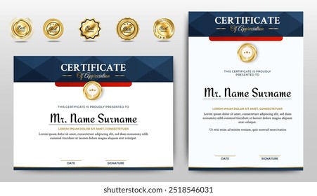 Certificates of appreciation template design with luxury badge. For award, business, and education needs. Diploma vector template