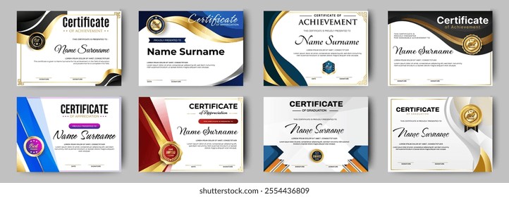 Certificates of appreciation template design with luxury badge. For award, business, and education needs. Diploma vector template