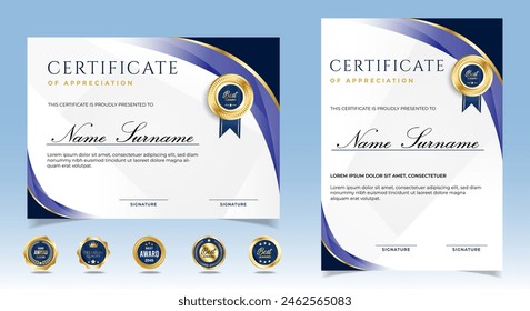 Certificates of appreciation template with luxury badge. modern certificates For award, business, and education needs. Diploma vector template
