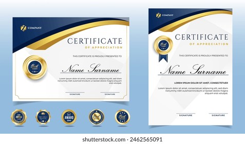 Certificates of appreciation template with luxury badge. modern certificates For award, business, and education needs. Diploma vector template
