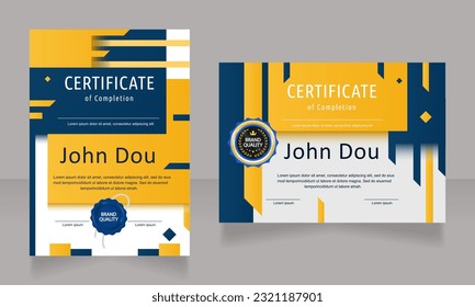 Certificates of completion design template set. Vector diploma with customized copyspace and borders. Printable document for awards and recognition. Ubuntu Condensed, Arial, Calibri Regular fonts used