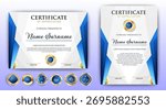 Certificates of completion template with luxury badge and modern line and shapes. Horizontal certificate For award, business, and education needs. Diploma vector template
