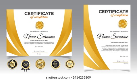 Certificates of completion template with luxury badge and modern line and shapes. Horizontal certificate For award, business, and education needs. Diploma vector template