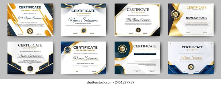 Certificates of completion template with luxury badge and modern line and shapes. Horizontal certificate For award, business, and education needs. Diploma vector template