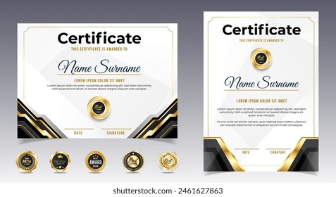 Certificates of completion template with luxury badge and modern line and shapes. Horizontal certificate For award, business, and education needs. Diploma vector template