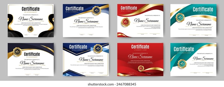 Certificates of completion template with luxury badge and modern line and shapes. Horizontal certificate For award, business, and education needs. Diploma vector template