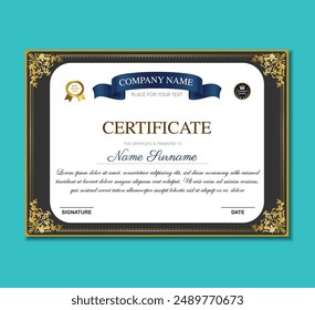 Certificates of completion template with luxury badge and modern line and shapes. Horizontal certificate For award, business, and education needs. Diploma vector template
