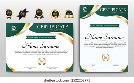 Certificates of completion template with luxury badge and modern line and shapes. Horizontal certificate For award, business, and education needs. Diploma vector template