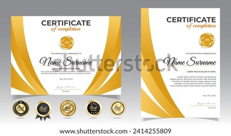 Certificates of completion template with luxury badge and modern line and shapes. Horizontal certificate For award, business, and education needs. Diploma vector template