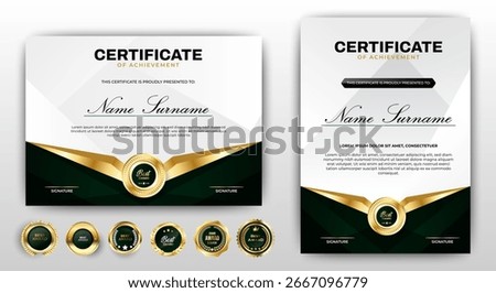 Certificates of completion template with luxury badge and modern line and shapes. Horizontal certificate For award, business, and education needs. Diploma vector template