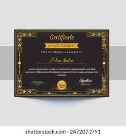 Certificates of completion template with luxury and modern golden line and shapes. Horizontal certificate for award, business, and education needs